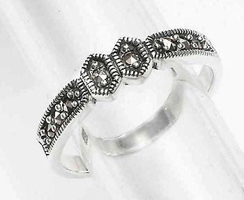 Slim Marcasite Ring with Double Diamond Shaped Centre