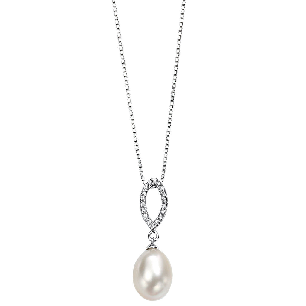 Elements Silver Marquise Cubic Zirconia Pearl Pendant