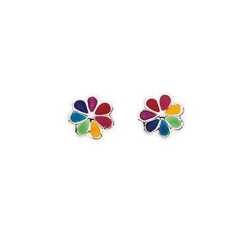 Multi-Coloured Silver Daisy Stud Earrings