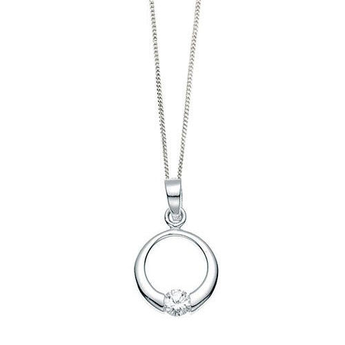 Open Circle Cubic Zirconia Silver Pendant