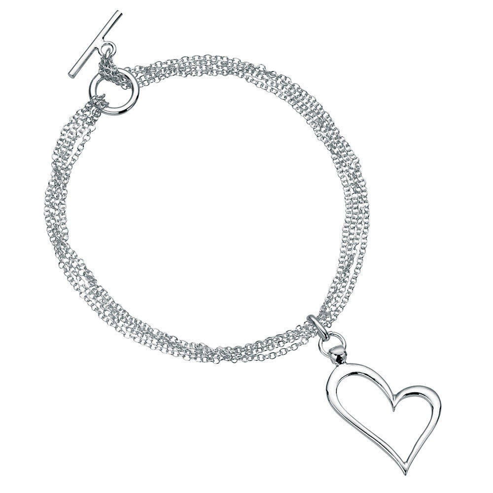 Open Heart Multi Chain T-bar Silver Bracelet