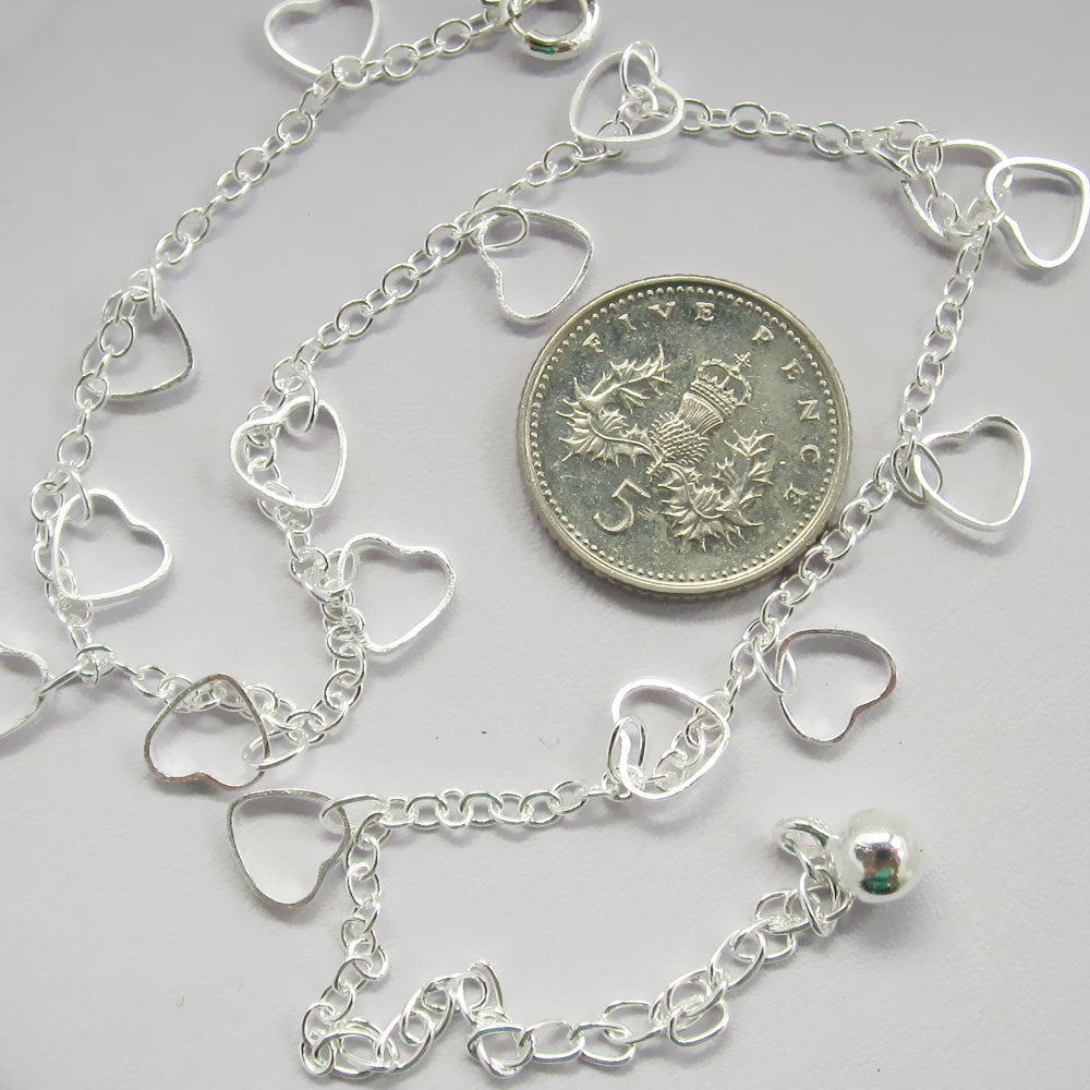 Silver Anklet with Open Hearts