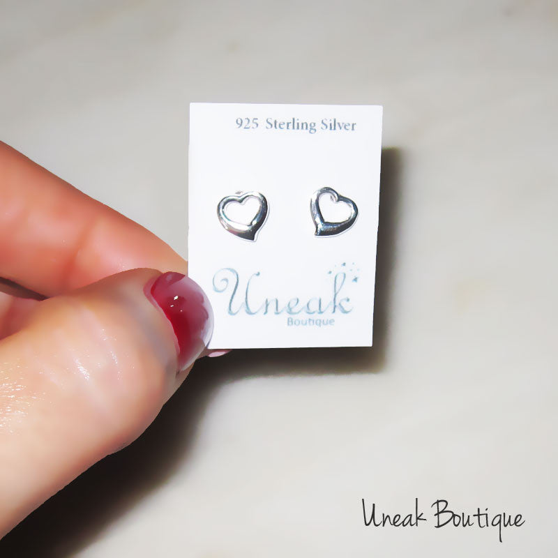 Small Open Silver Heart Earrings