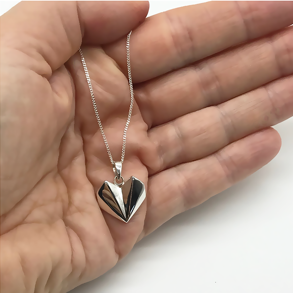 Origami Heart Sterling Silver Pendant