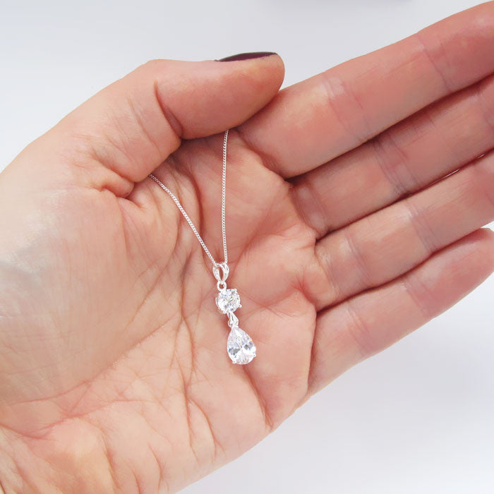 Round and Teardrop Cubic Zirconia Silver Pendant