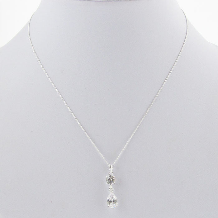 Round and Teardrop Cubic Zirconia Silver Pendant