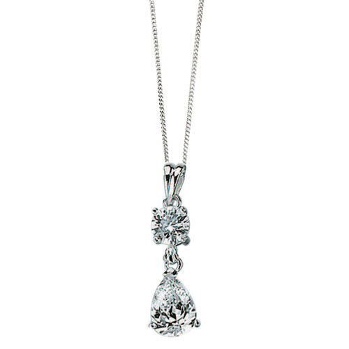 Round and Teardrop Cubic Zirconia Silver Pendant