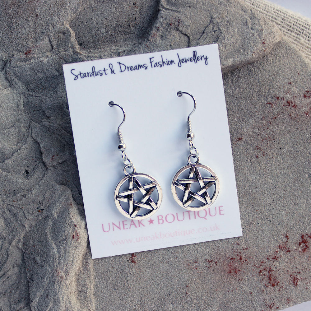 Silver pentagram earrings outlet
