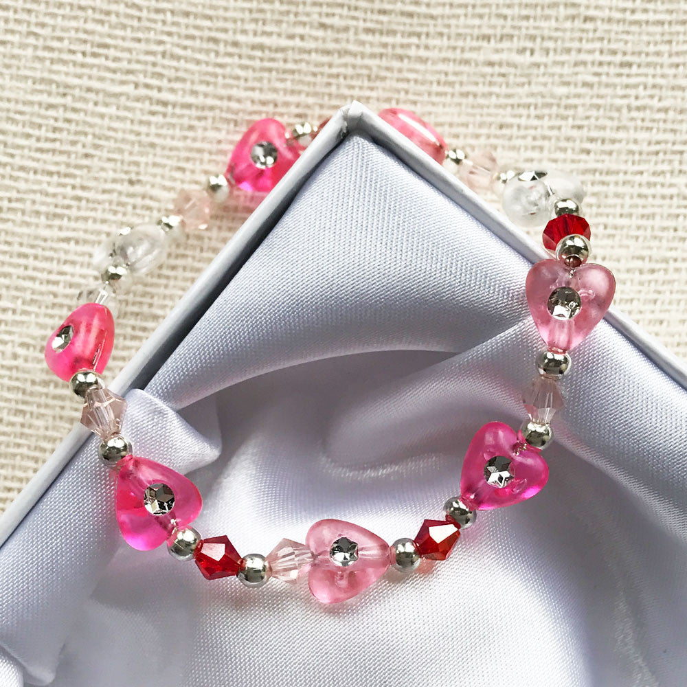 Pink Crystal Hearts Girls Bracelet