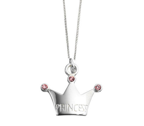 Silver and Pink Crystal Crown Kids Pendant 