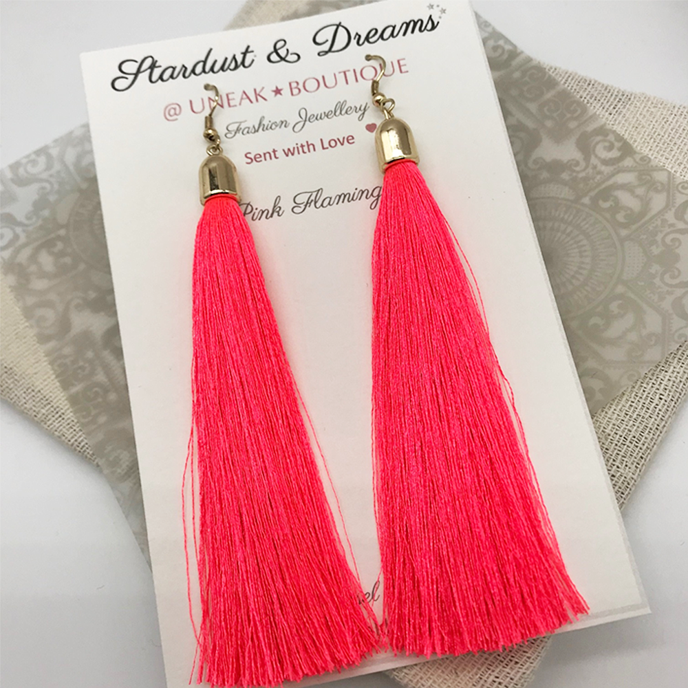 Pink Flamingo Tassel Earrings 