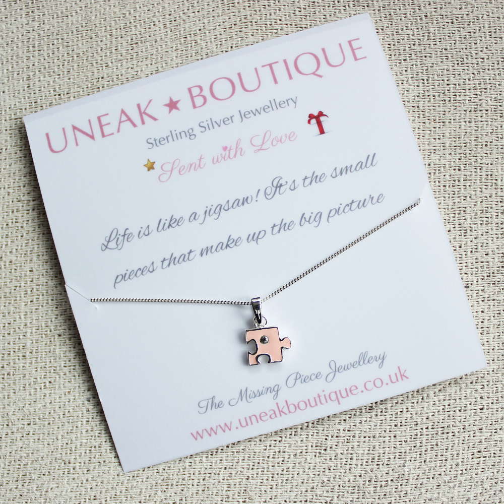 Pink Jigsaw Pendant with Cubic Zirconia