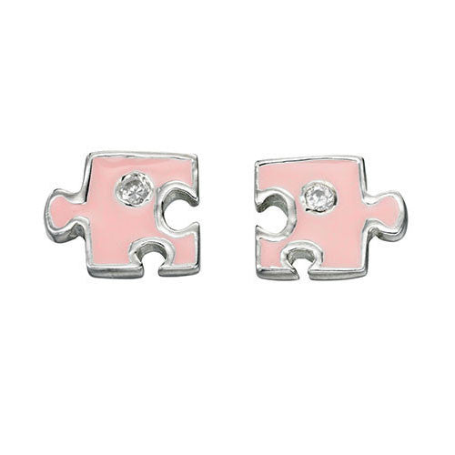 Pink Jigsaw Girls Earrings with Cubic Zirconia