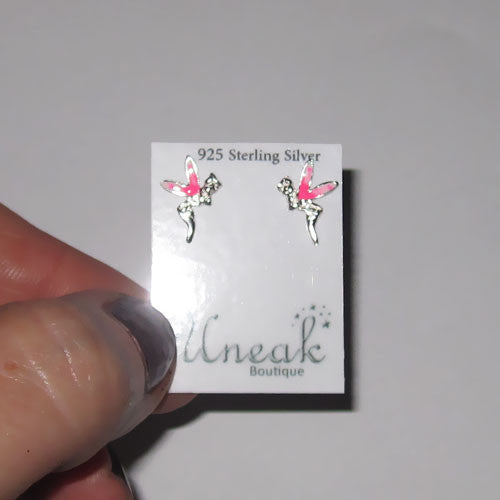 Pink Winged Fairy Stud Earrings