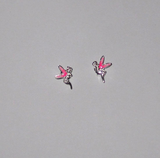 Pink Winged Fairy Stud Earrings
