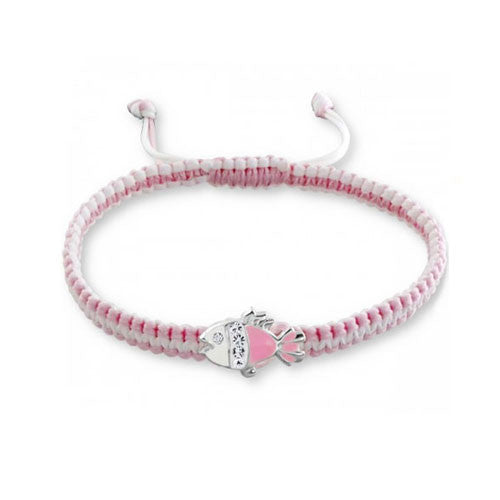 Pink and White Girls Bracelet with Pink Enamel Fish Charm