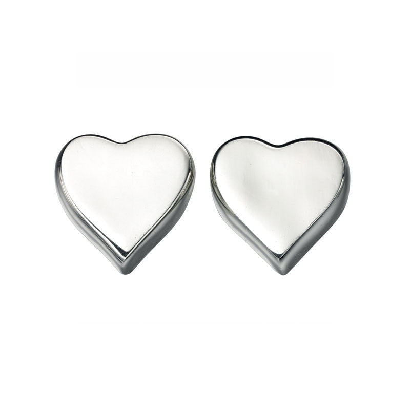 Polished Silver Stud Heart Earrings