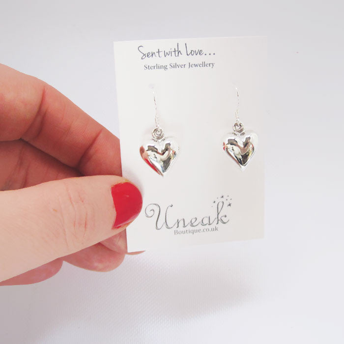 Ella Puffed Silver Heart Earrings