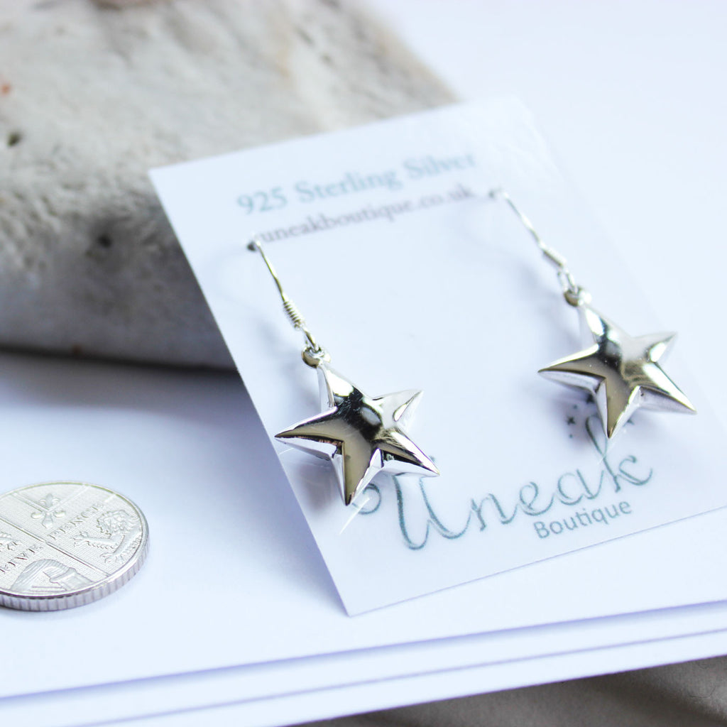 Sterling Silver Puffed Star Earrings