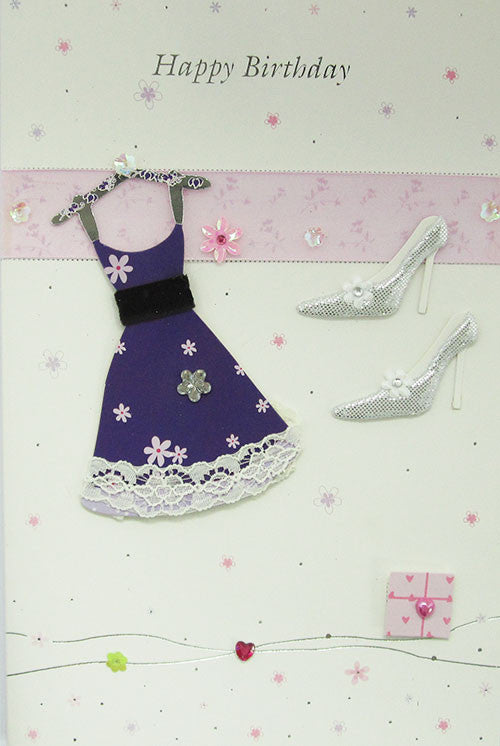Purple Dress and Shoes Happy Birthday Card