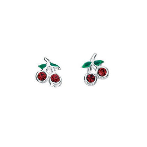 Red Crystal Cherry Stud Earrings
