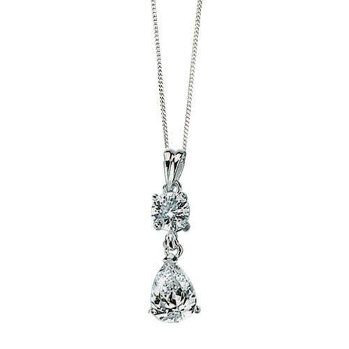 Round and Teardrop Cubic Zirconia Silver Pendant