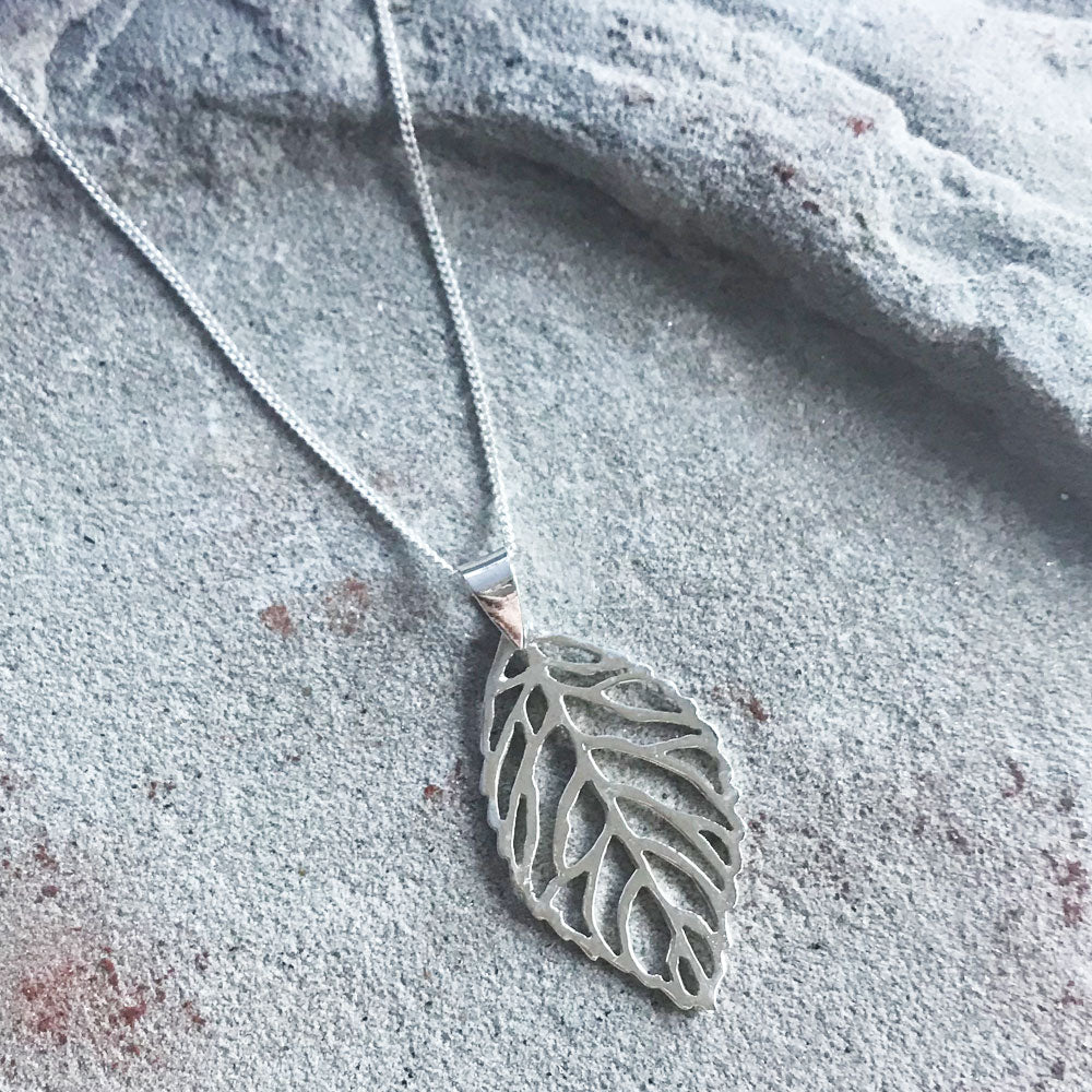 Rustic Openwork Leaf Silver Pendant