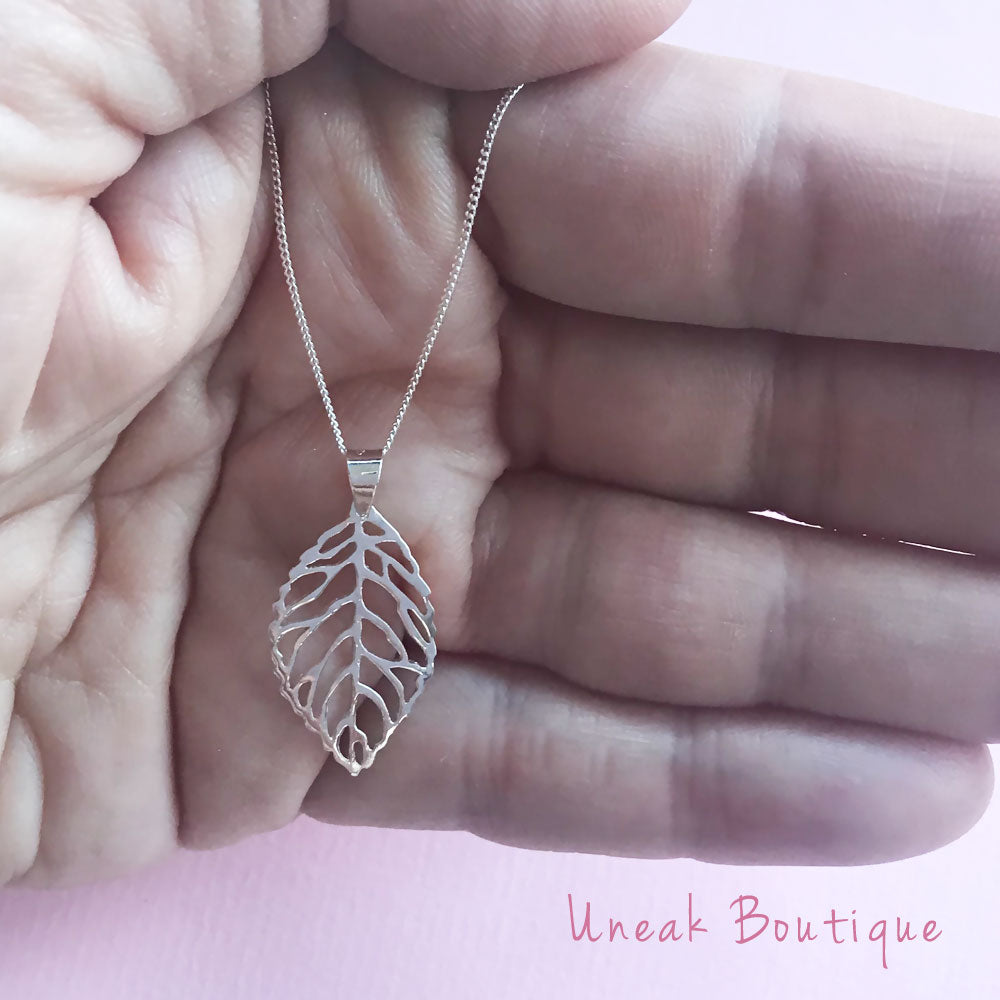 Rustic Openwork Leaf Silver Pendant