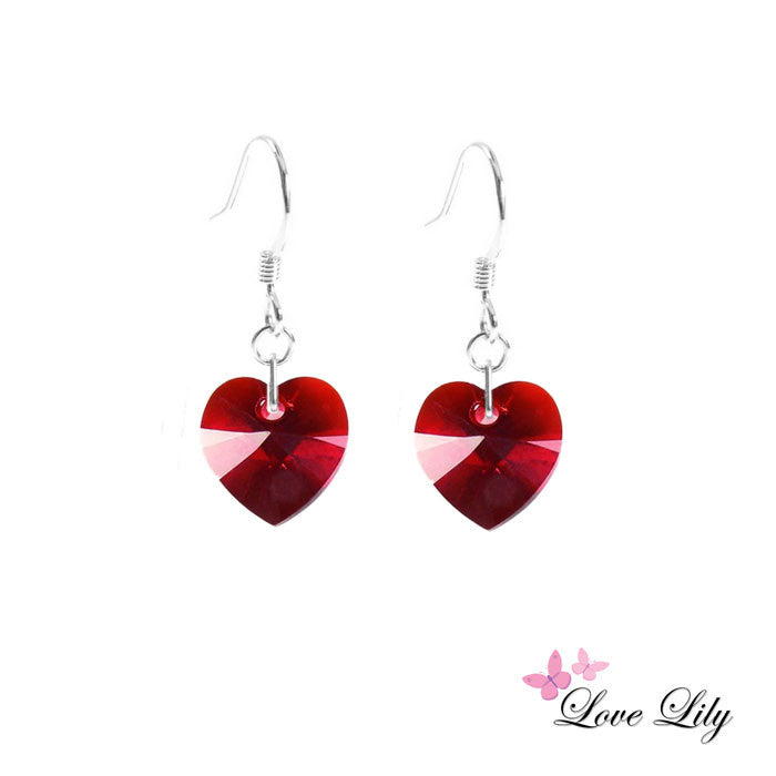 Siam Mini Crystal Heart Earrings by Love Lily