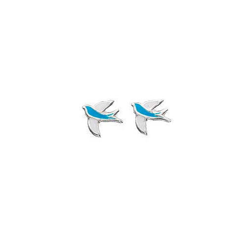 Silver Blue and White Enamel Swallow Stud Earrings