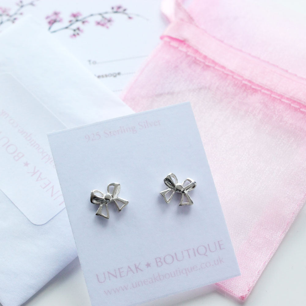 Sterling Silver Bow Stud Earrings
