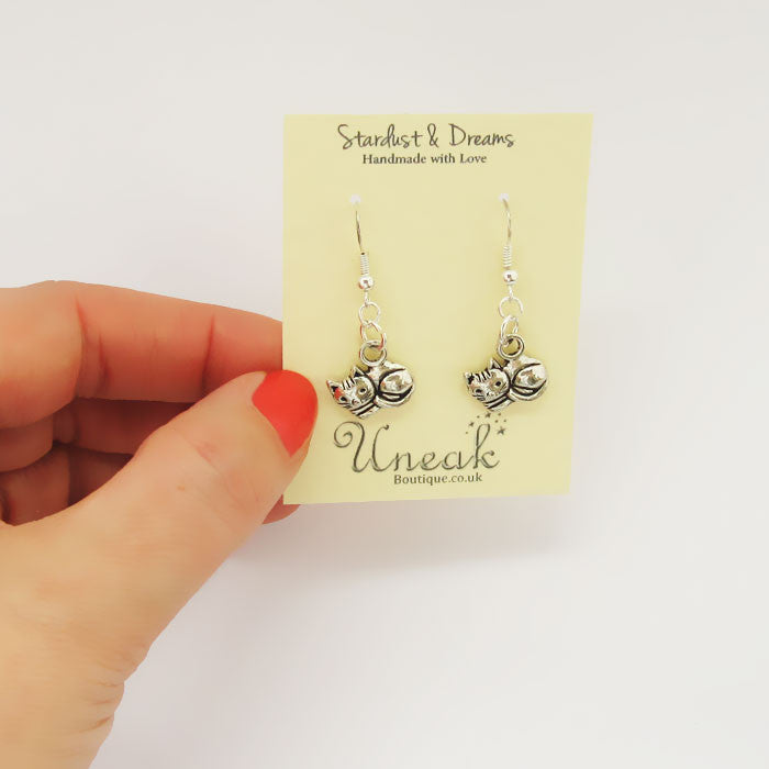 Silver Plated Curled Up Cat Earrings