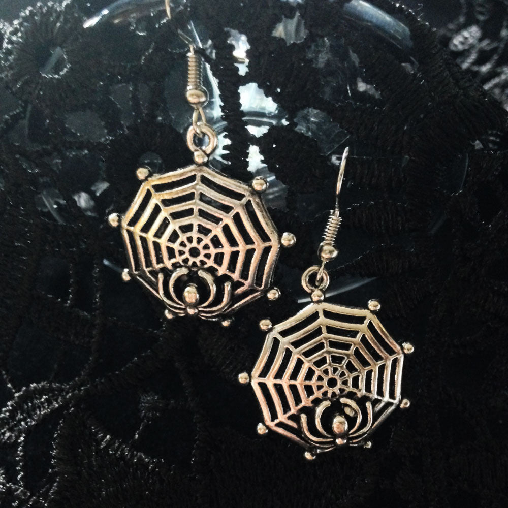 Silver Spider Web Earrings