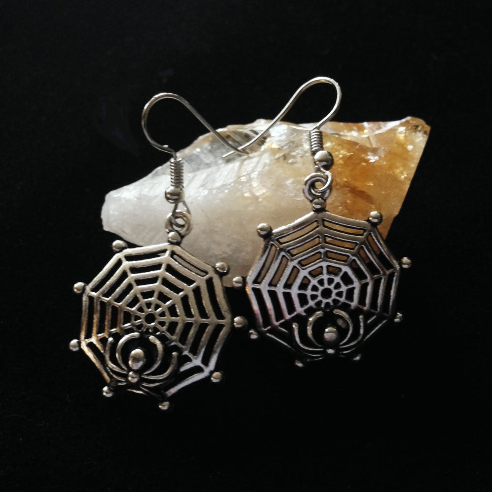 Silver Spider Web Earrings