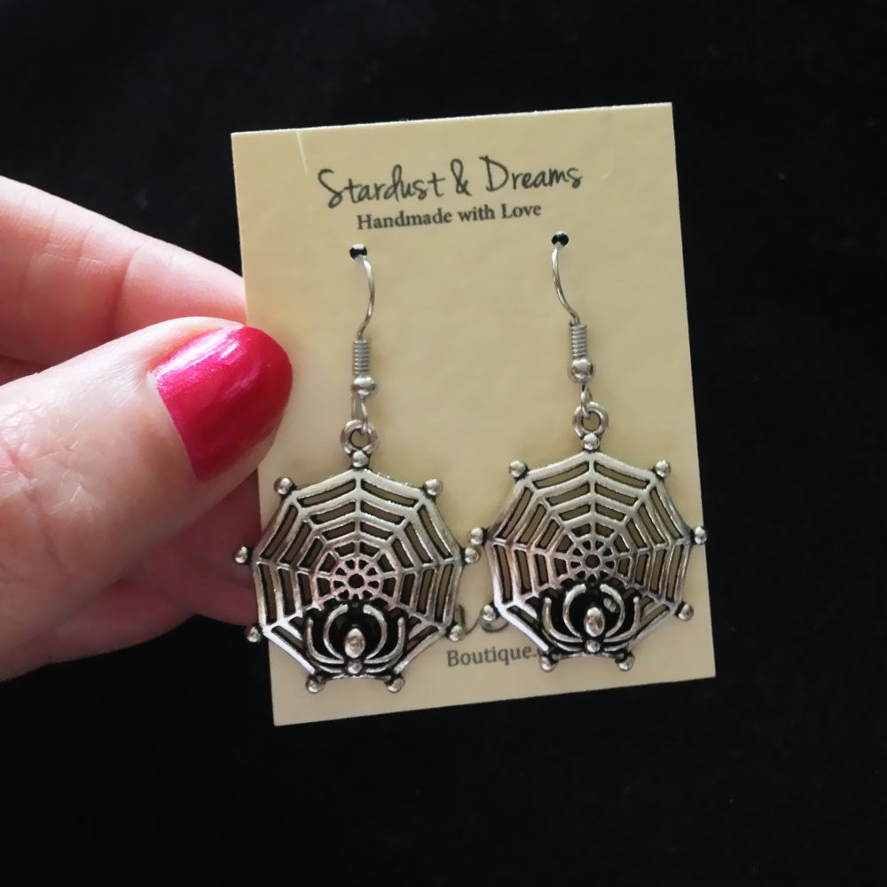 Silver Spider Web Earrings