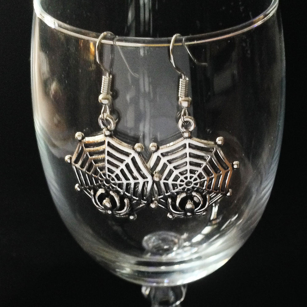 Silver Spider Web Earrings
