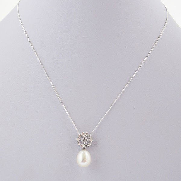 Silver Rose Pearl Pendant with Cubic Zirconia