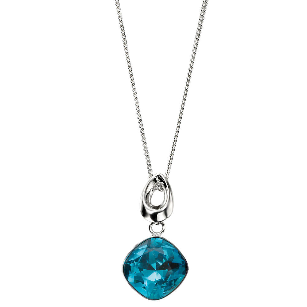 Silver Square Indicolite Crystal Pendant