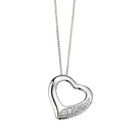 Slip on Silver Heart Necklace with Cubic Zirconia