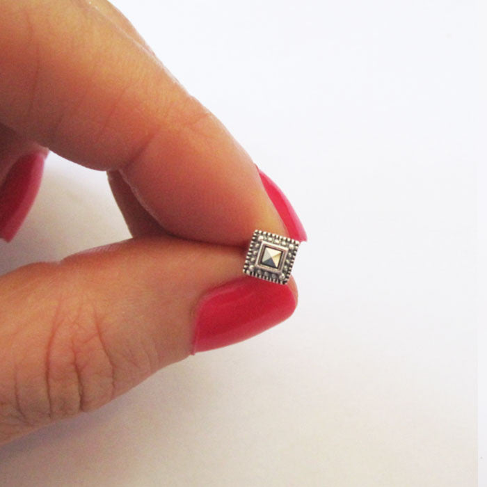 Small Beaded Square Marcasite Earrings
