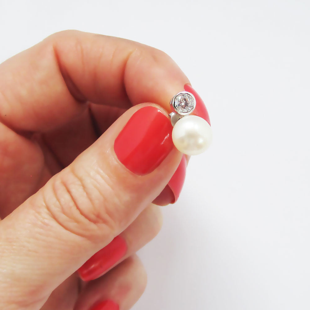 Solitaire Pearl Earrings with Cubic Zirconia