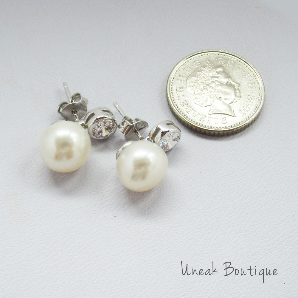 Solitaire Pearl Earrings with Cubic Zirconia
