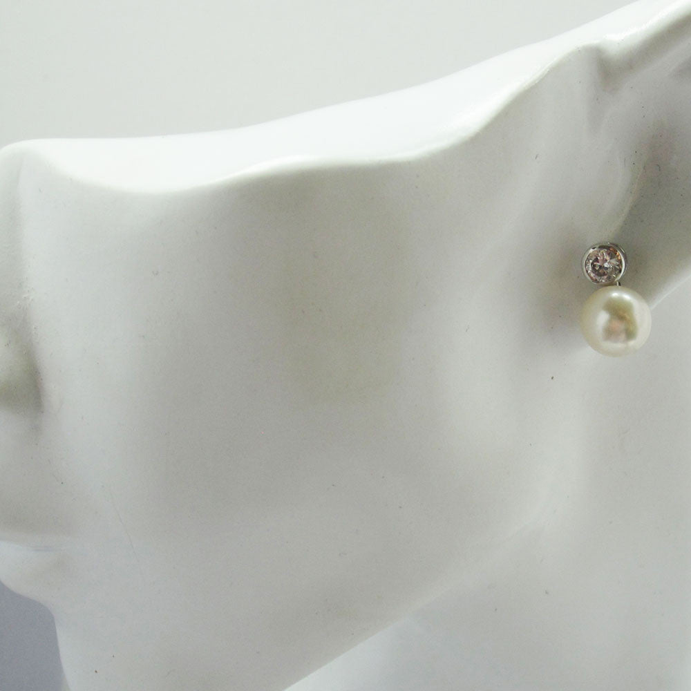 Solitaire Pearl Earrings with Cubic Zirconia