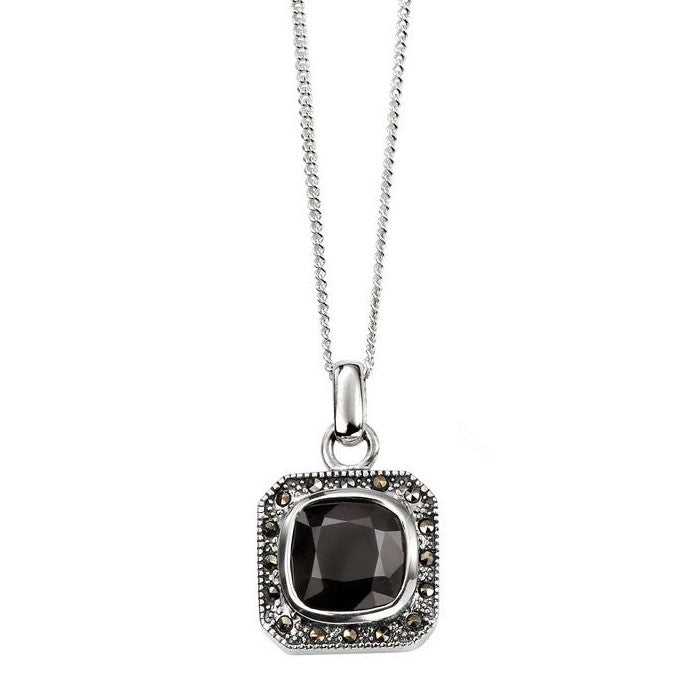 Square Black Cubic Zirconia Marcasite Pendant