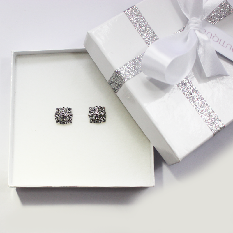 Diamond Shaped Marcasite Earrings