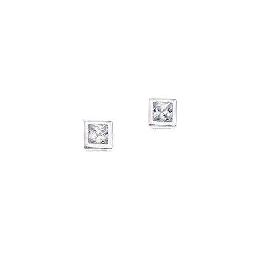 Square Silver Earrings with Cubic Zirconia 3mm
