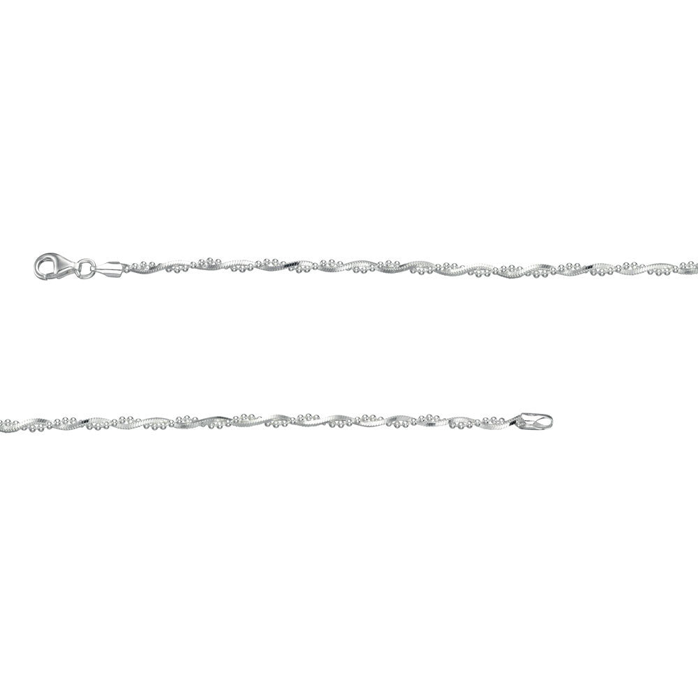 Square Snake Chain Silver Bracelet with Silver Beads