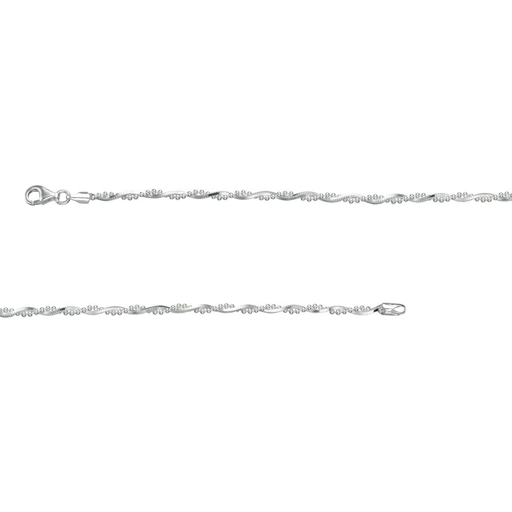 Square Snake Chain Silver Bracelet with Silver Beads