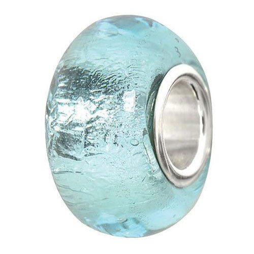 Sterling Silver Aqua Foil Glass Bead Charm