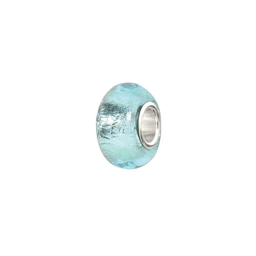 Sterling Silver Aqua Foil Glass Bead Charm